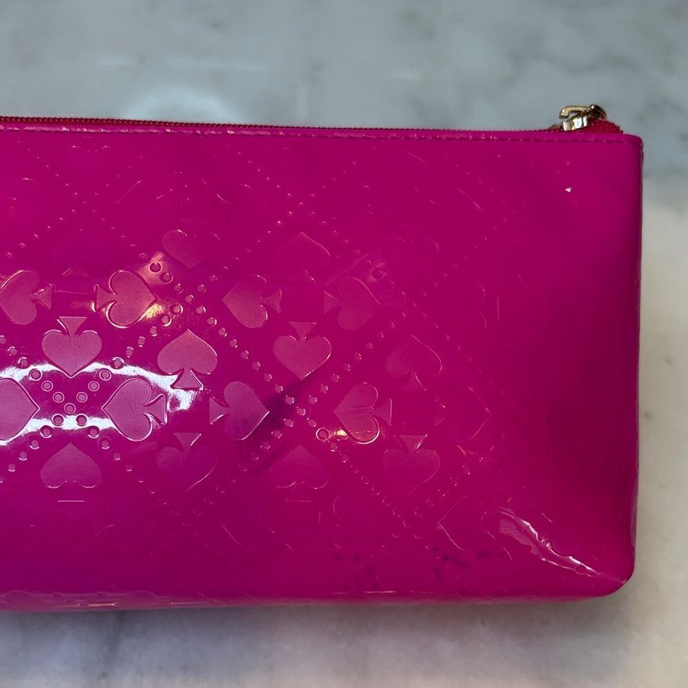 Kate Spade Fuchsia embossed logo Motif Travel Cosmetic Case Pouch Clutch - Picture 6 of 15